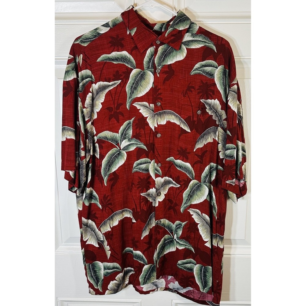 Campia Moda Hawaiian Shirt Mens Large Red Palm Tree Tropical Rayon Aloha 90s